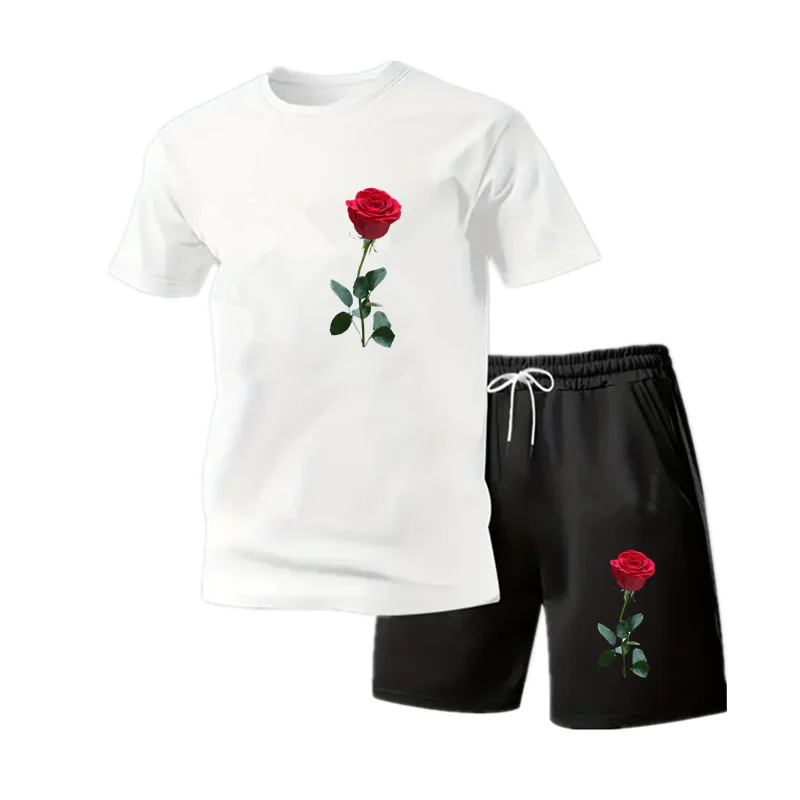 

Men's T-shirt and shorts set, printed sports pants, casual street style, shorts paired with slim fit T-shirt, new product launch