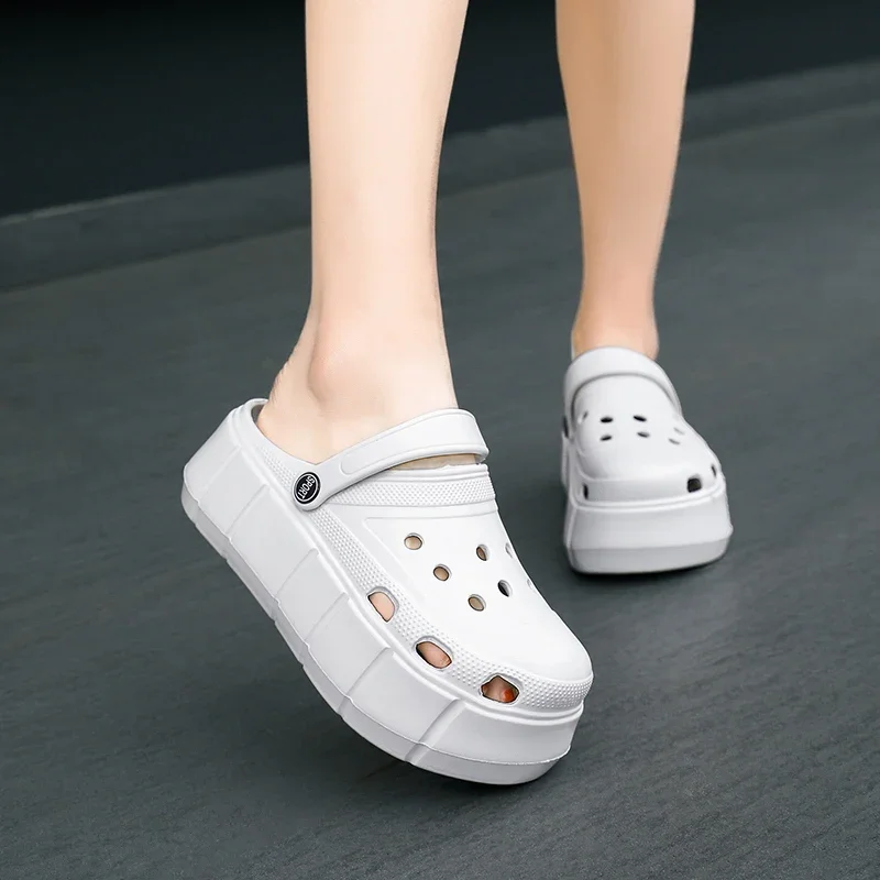 Solid Platform Clogs for Women Luxury Brand High Heels Sandals Outdoor Beach Slippers Casual Shoes Summer 2023 New Plus Size 41