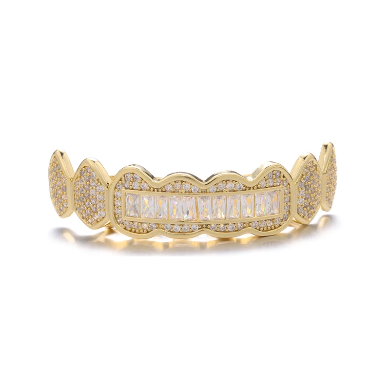 D&Z CZ Teeth Grillz Set For Unisex Top Bottom Mouth Gold Silver Color Teeth Grills Tooth Cap Removable Dental Fashion Jewelry