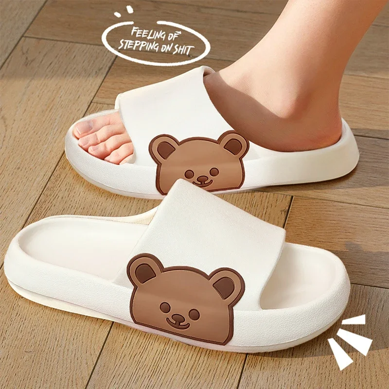 Summer Slippers Women Shoes Beach Slides Cartoon Bear Flip Flops Flat Sandals Home Bathroom Anti-Slip Slipper Man Couple Sandals