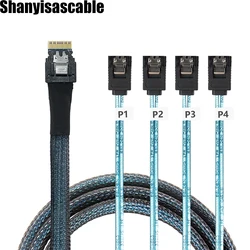 0.5M PCIE Slimline SAS 4.0 38pin SFF-8654 4i to 4X SATA 7P female straight Cable