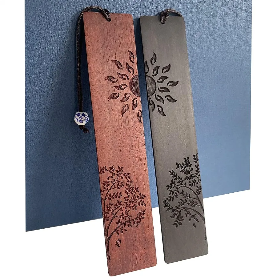 

2 Pcs Wood Bookmark Unique Bookmarks Gift for Men Women Book Marks Accessories Sun and Tree