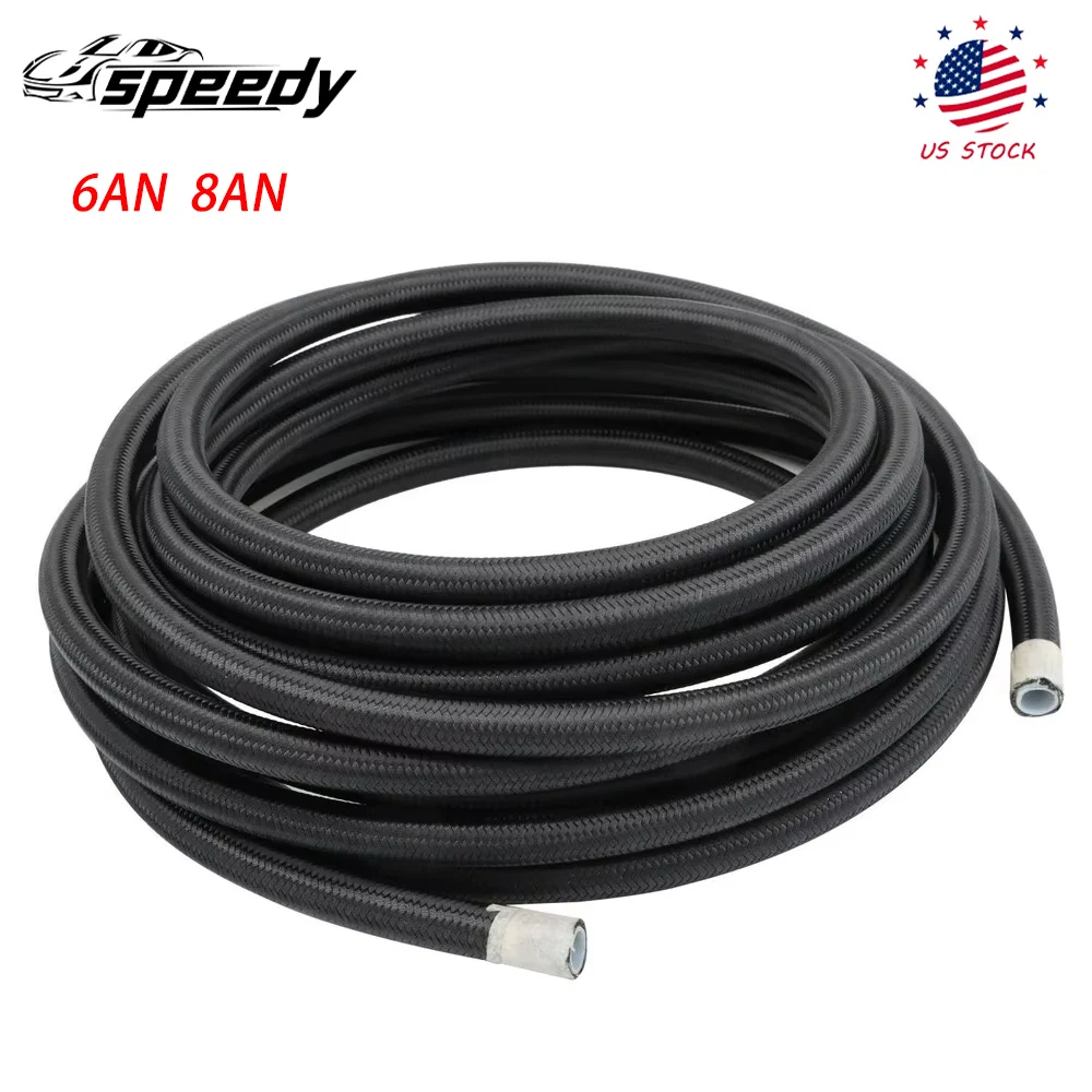 

30FT 6AN 8AN Black Nylon & Stainless Steel PTFE Braided Fuel Hose Oil Gas Air Line