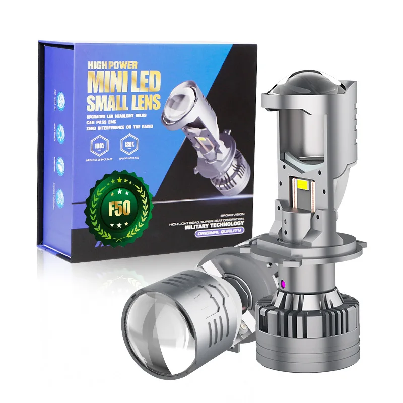 

F50 Mini Bi-Beam Projector Headlight H4 120W Super Bright Focus Lens Retrofit Penetration Car Accessories Low High Beam