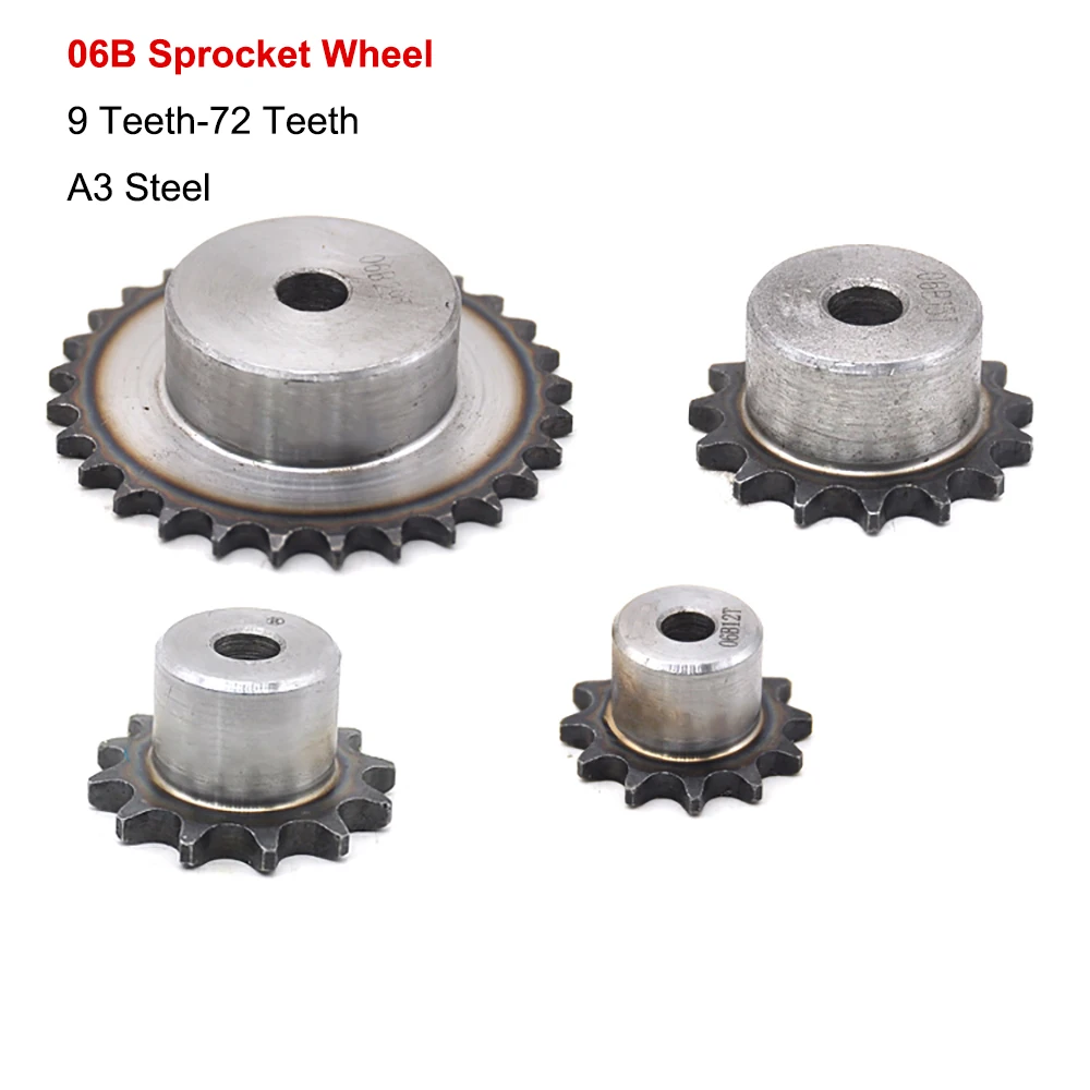 1pc 06B 9T-72T Industrial Drive Sprocket Wheel A3 Steel Chain Gear 9 Teeth - 72 Teeth Rough Bore