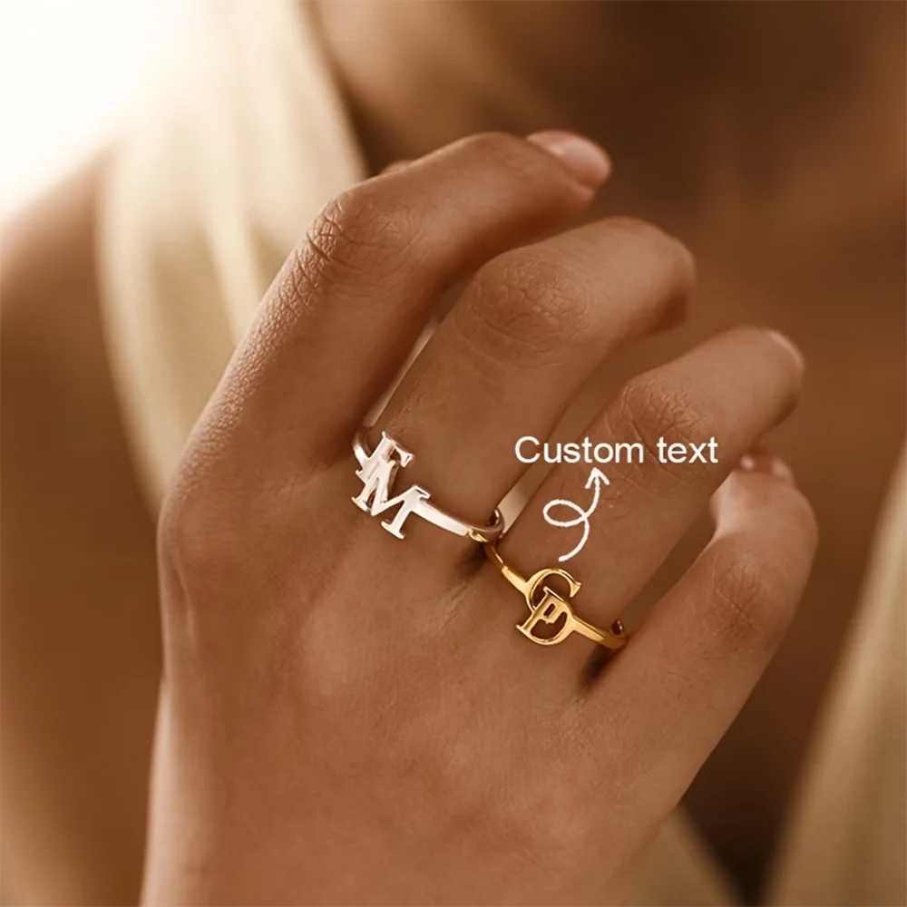 

Custom Initial Letter Stainless Steel Couple's Open Ring Women Jewelry Personalized Gift For Girlfriend Anniversary Mother's Day