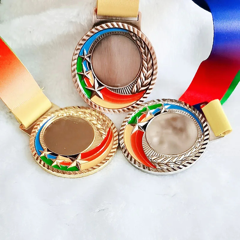 Medallas en blanco, medalla de Color con ribbon6.8 mm, medalla de Color dorado, plateado, cobre con estrellas