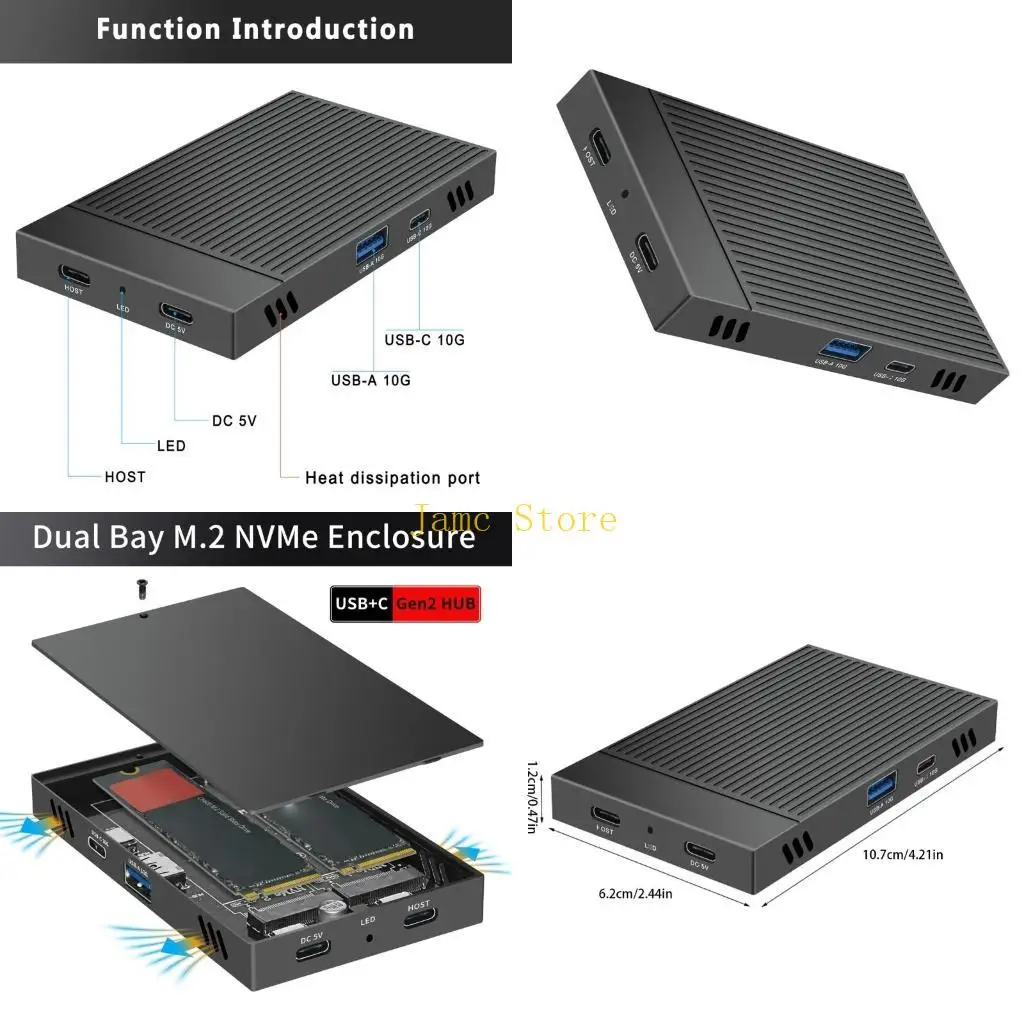 

LX0B Double Bay M.2 NVME корпус 10 Гбит / с типа C M.2 NVME SSD Корпус Алюминий SSD