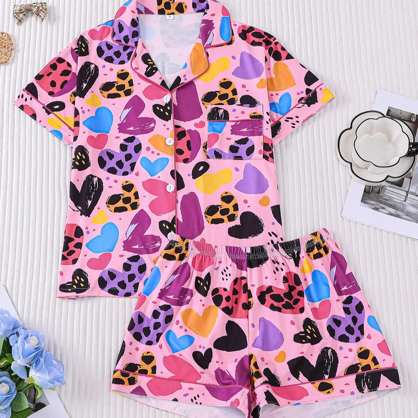 

Повседневный универсальный комплект для дома: женская футболка-поло с коротким рукавом и шорты, комфортный, дышащий, летний домашний комплект.