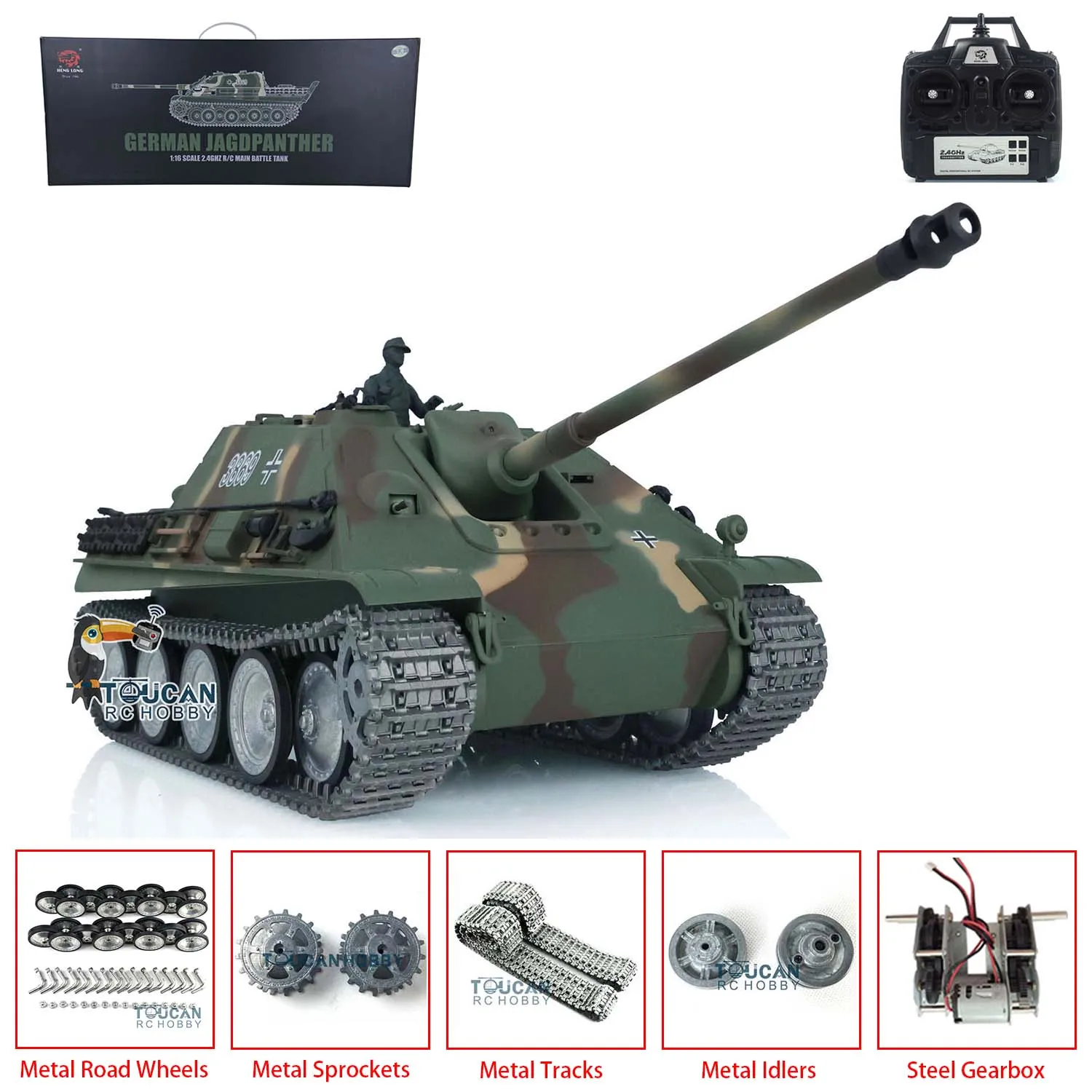 HENG LONG 1/16 Scale 7.0 RC ถังที่กําหนดเอง Jadpanther ถัง RTR 3869 โลหะแทร็กล้อเกียร์ RC ของเล่น TH17441