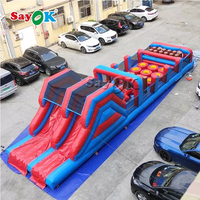 SAYOK 15m Giant Inflatable Obstacle Castle Trampoline Inflatable Obstacle Course Bouncer Castle for Outdoor School Sports Game