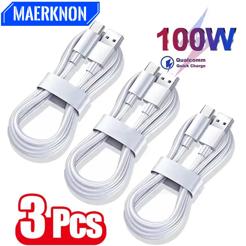 1/3PCS 100W 6A USB Type C USB Super Fast Charing Cable for Xiaomi Samsung Huawei Honor Quick Charge USB C Cables Data Cord 1M/2M