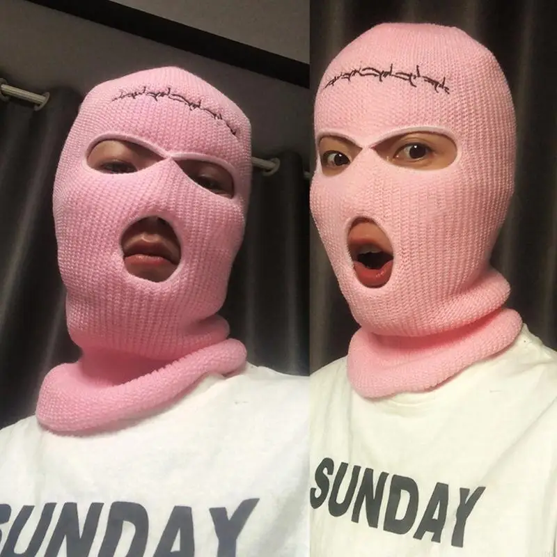 قناع متماسك من 3 فتحات لكامل الوجه، قبعة محبوكة غير لطيفة للأقنعة الشتوية في الهواء الطلق #2
