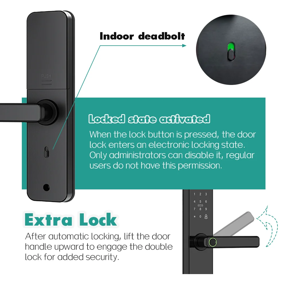 قفل باب ذكي ببصمة الإصبع من VBU، تطبيق Tuya، فتح عن بعد، إنذار العبث، قفل الباب الإلكتروني يعمل مع مساعد Alexa Google