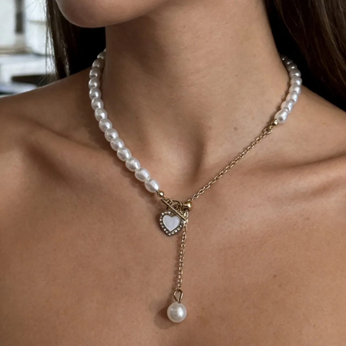 

Y2K New Pearl Heart OT Necklace for Women Girl Choker Fashion Jewelry Pendant Trendy Chain Anti-allergy Pendant 2026 Best Gift