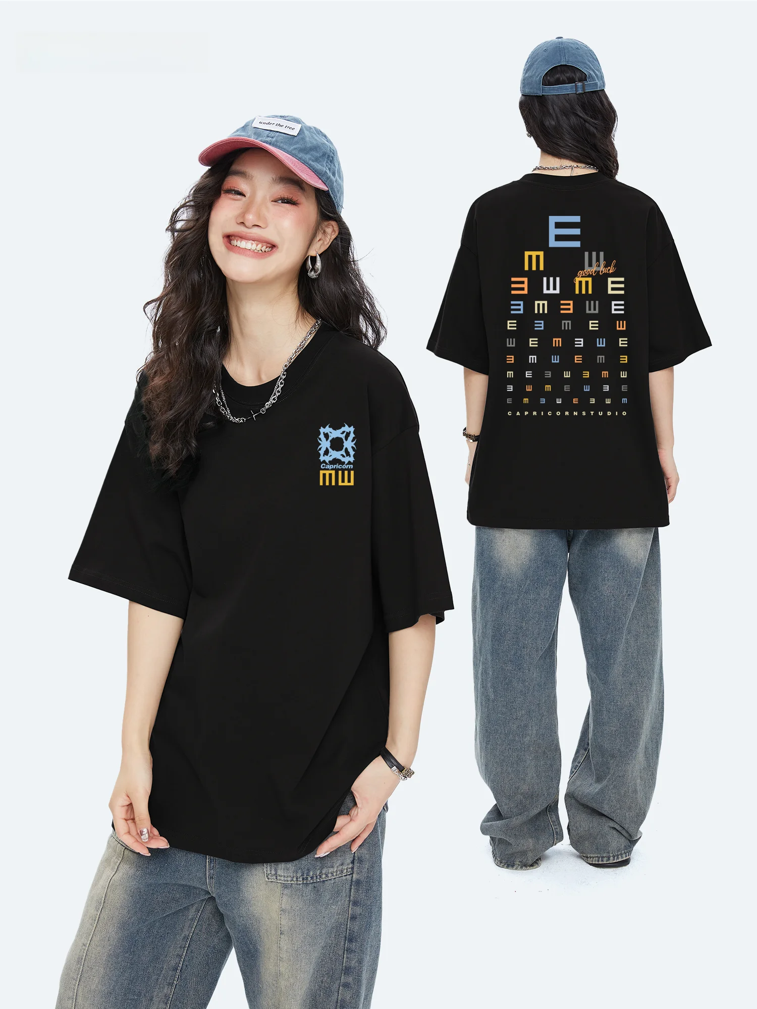Capricorn Fun Vision Test Pure Cotton Short Sleeve T-Shirt Women's Loose Half Sleeve Summer New Trend Brand Casual Top