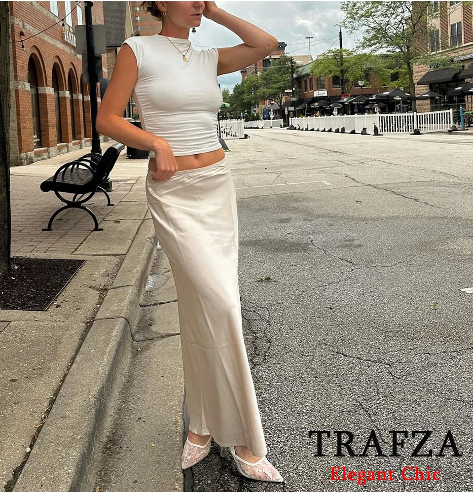 TRAFZA-damska modna spódnica nowa 2024, wiosna, lato, elegancka, efektowna spódnica, spódnica z elastyczną talią i kolacją na imprezę