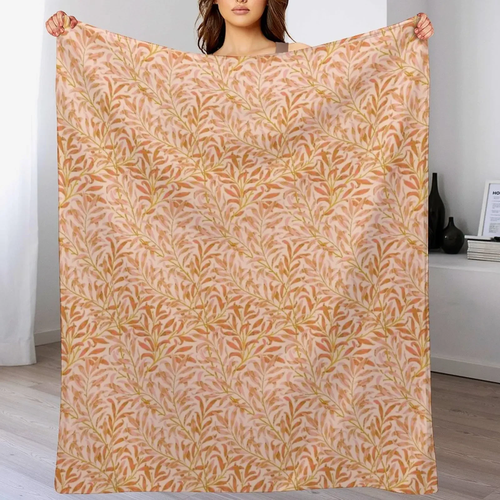 

William Morris Willow Bough Pattern Orange on Peach Throw Blanket Decorative Throw Custom Plush Blankets