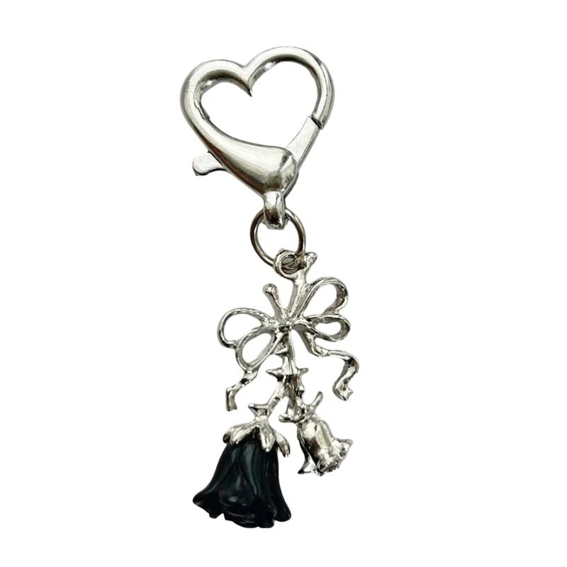 652F Rose and Bowknot Key Rings Pendant Accessory Vibrant Rose and Bowknot Keychain Charm Phone Lanyard for Daily Use Parties
