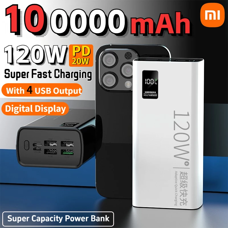 

Xiaomi 100000mAh 120W Power Bank Large Capacity PowerBank Fast Charging External Battery With 4 USB Output for iPhone Samsung