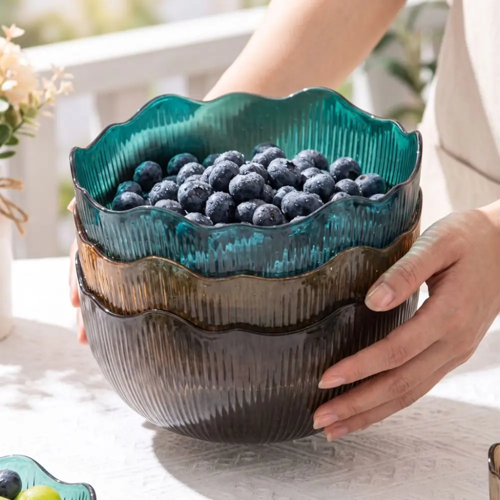 Round Fruit Bowl Flat Bottom Wave Edge Snack Basket Multifunctional Stackable Design Serving Dishes Living Room