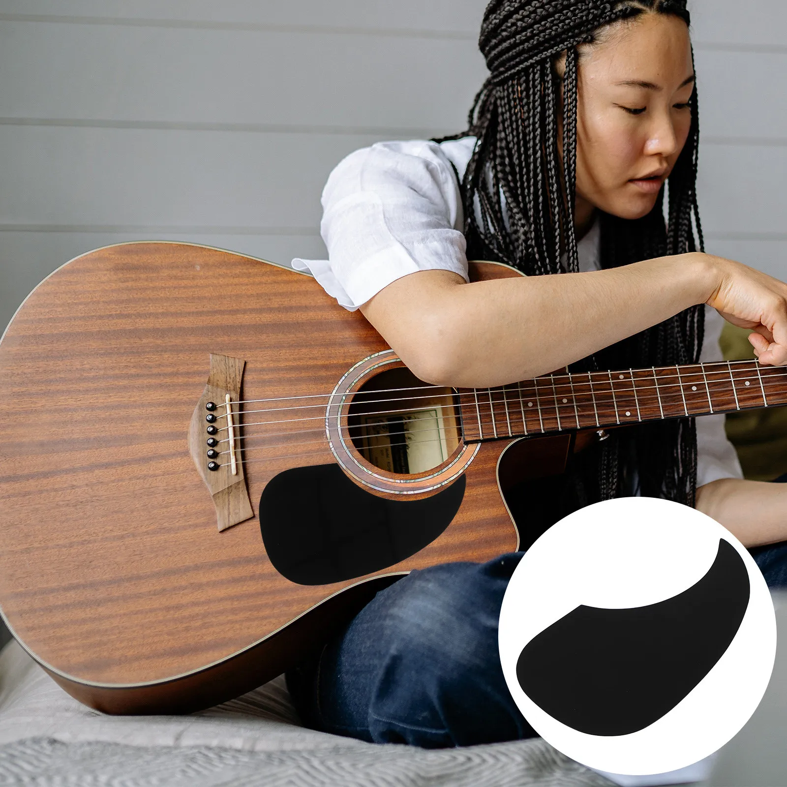 Acoustic Guitar Pickguard Black Waterdrop Design Celluloid Material 6.89 X 3.4 Inch Adhesive Backing Scratch Resistant