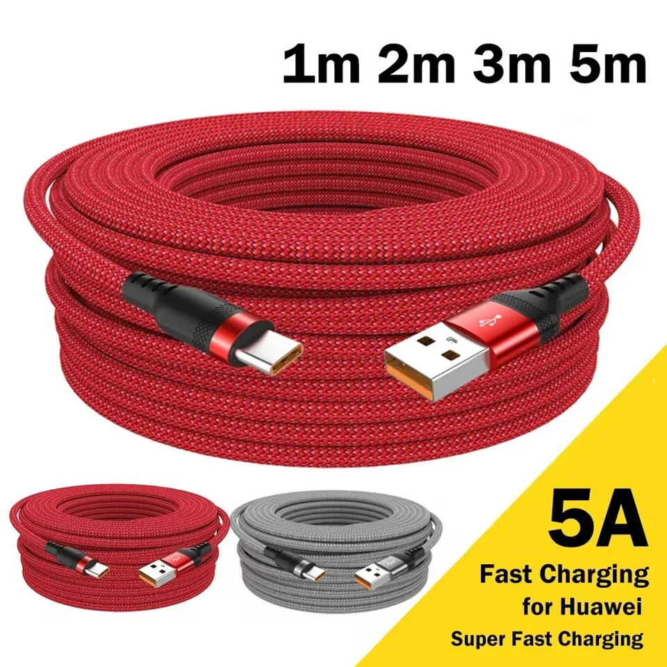 6A USB Type C Cable Fast Charging Phone Charger Data Cord For Samsung Galaxy S24 Xiaomi Huawei 5-Meter Extended USB C Quick Wire