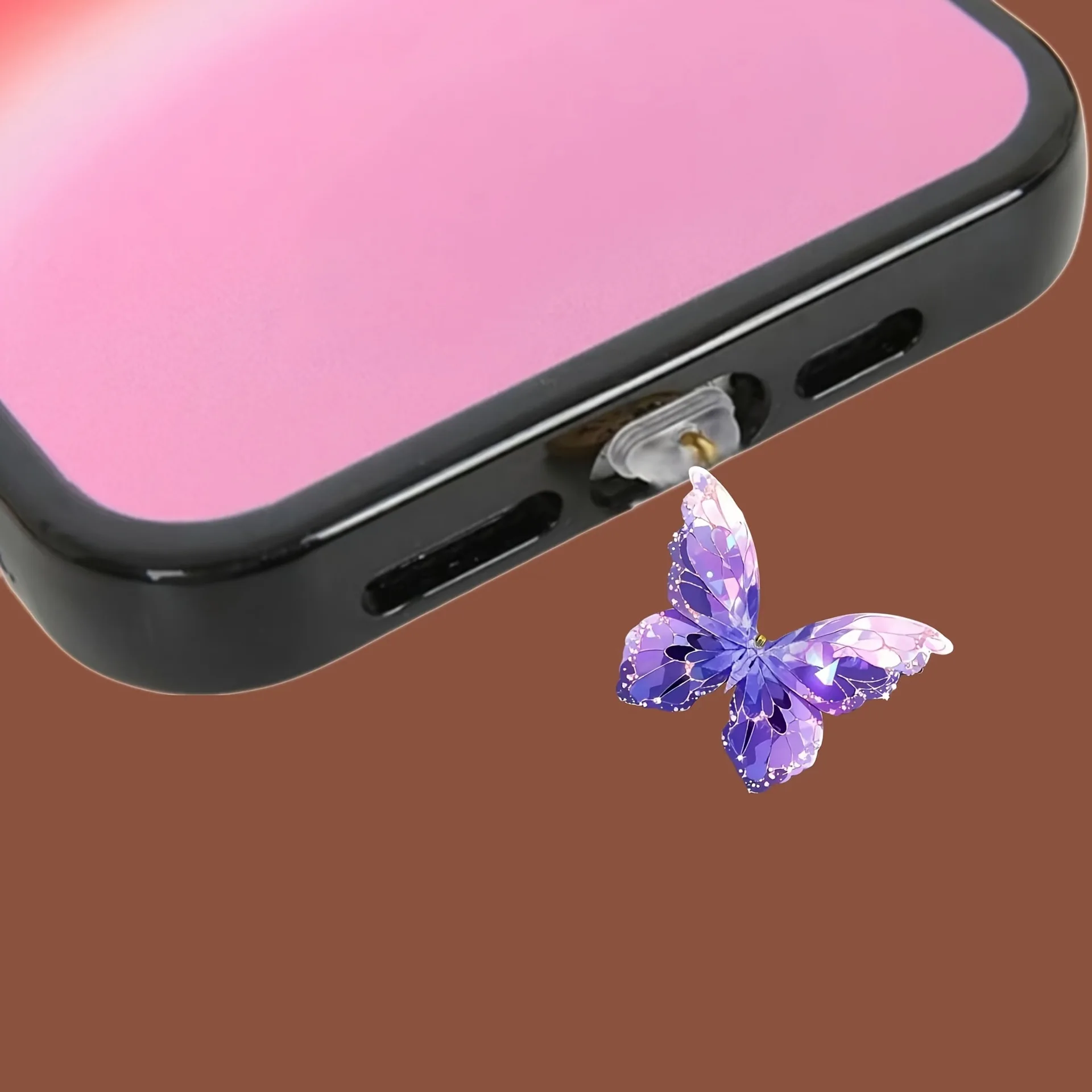 الاكريليك فراشة الغبار المكونات عالية الجودة الكرتون الهاتف الغبار التوصيل نوع-C الغبار التوصيل قلادة ديكور لملحقات الهاتف