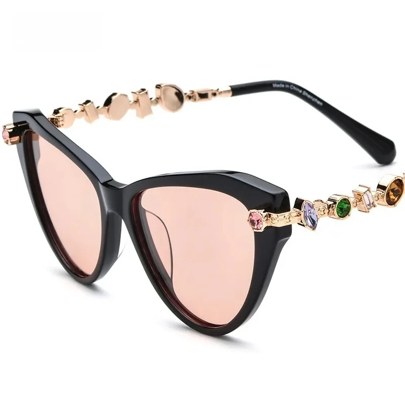 Summer Polarized Women Sunglasses Cat Eye Acetate Glasses Woman High-end Gemstone Eyeglass Frame Outdooor UV400 Driving Beach
