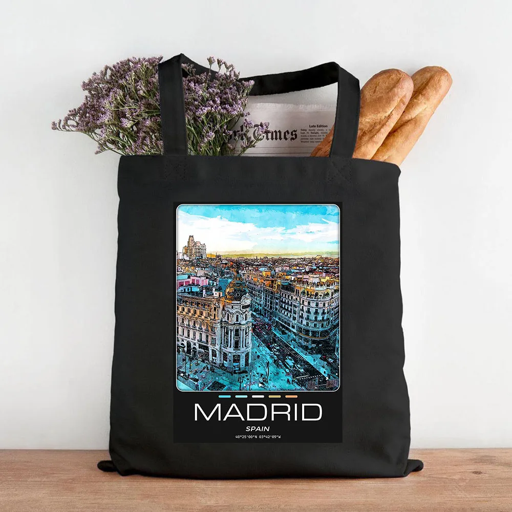 Amsterdam New York Paris Barcelona Lisbon Kyiv Cairo Istanbul Madrid Women Canvas Cotton Tote Bags Eco Shoulder Shopper Handbags