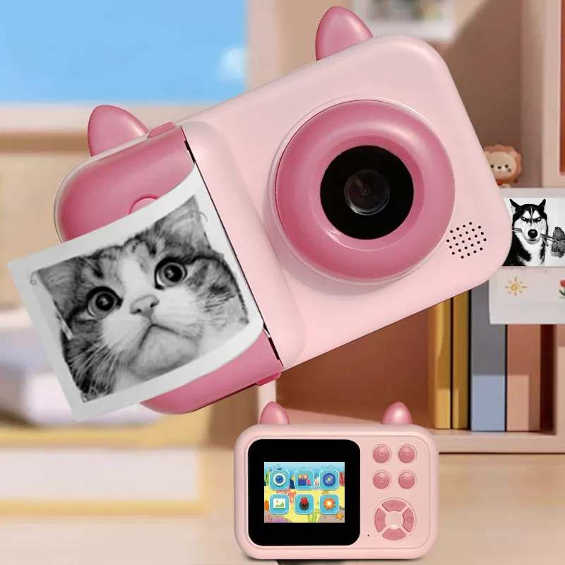 Aparat cyfrowy z funkcją natychmiastowego druku, papier termiczny do drukowania, odpowiedni do podróży, zdjęć zwierząt, kotów i psów.