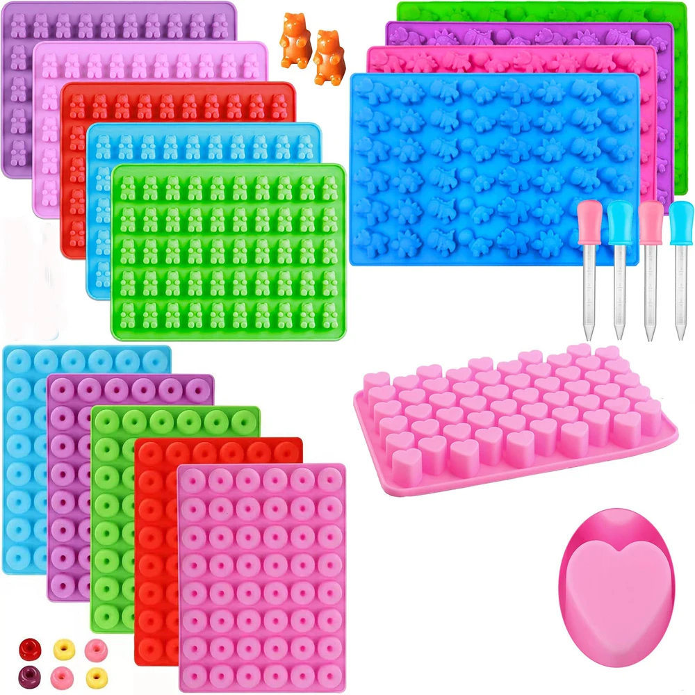 Moldes de goma para doces de urso ou bloco de gelo - Moldes de goma de chocolate de tamanho mini com 2 conta-gotas antiaderentes - cor aleatória