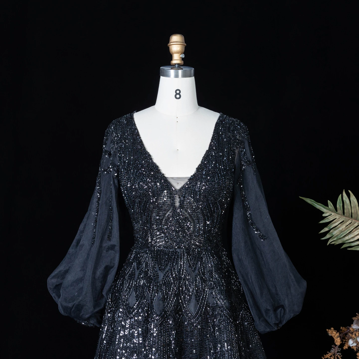 Sharon Said Luxuriöses Rosa Abendkleid mit Perlenstickerei, V-Ausschnitt, A-Linie und Puffärmeln, 2026 Damen Hochzeitsfeier SS057, Maßanfertigung – Detail 18