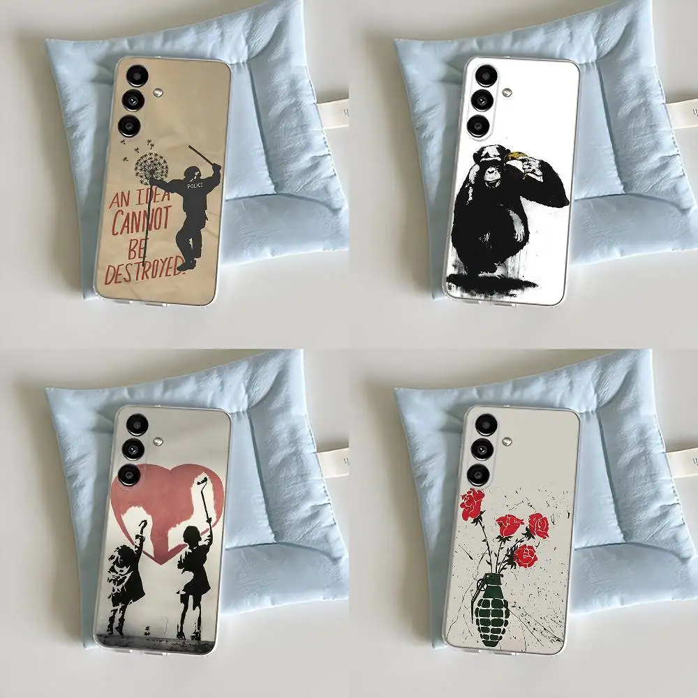 

Street Art Banksy Graffiti Phone Case For Samsung S24,30,21,22,23,20 FE,lite,PIus,Ultra,5G,Note,9,10 Transparent Cover