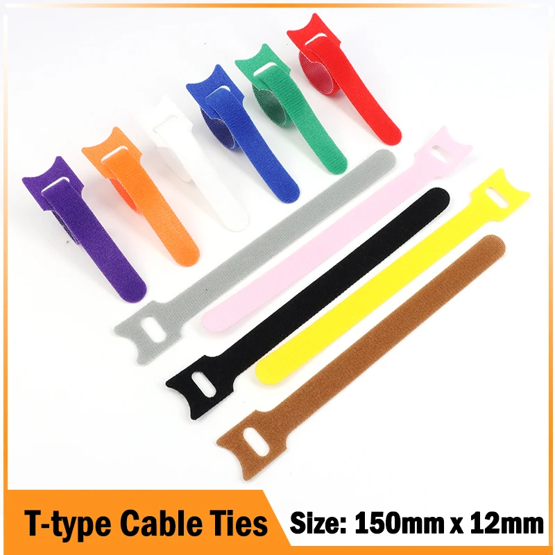 10/50/1000pcs T-type Cable Ties Reusable Cord Organizer Wire Fastener Straps Colored Nylon Hook Loop Computer Data Cable Tie DIY