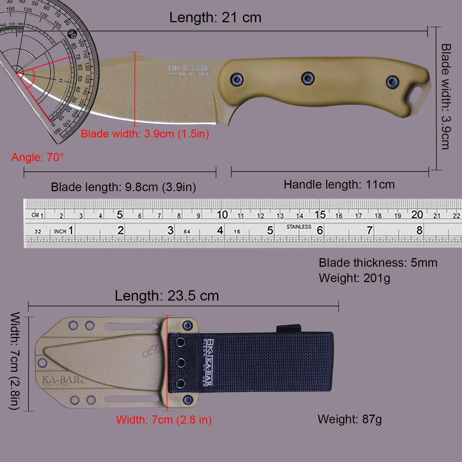 US B-18 Integriertes Outdoor-Jagdmesser aus Kohlenstoffstahl mit G10-Griff, Rettungs-Überlebensmesser, Camping-EDC-Messer
