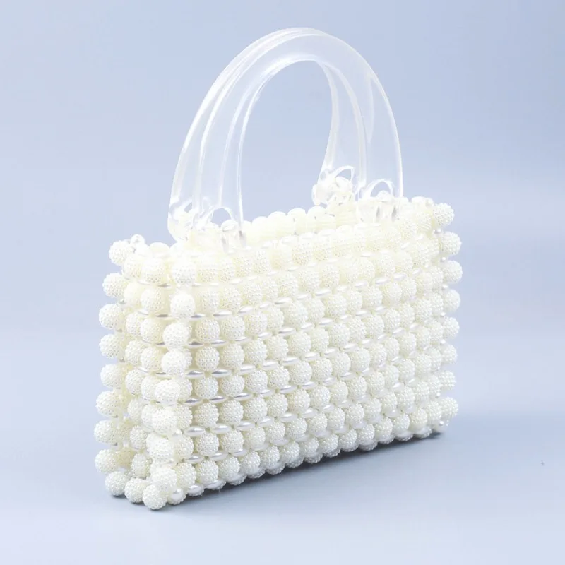 Handmade Beaded Weaving Vintage Yangmei Spliced Pearl Women's Bags New Instagram Transparent Acrylic Handheld Small Square Bag