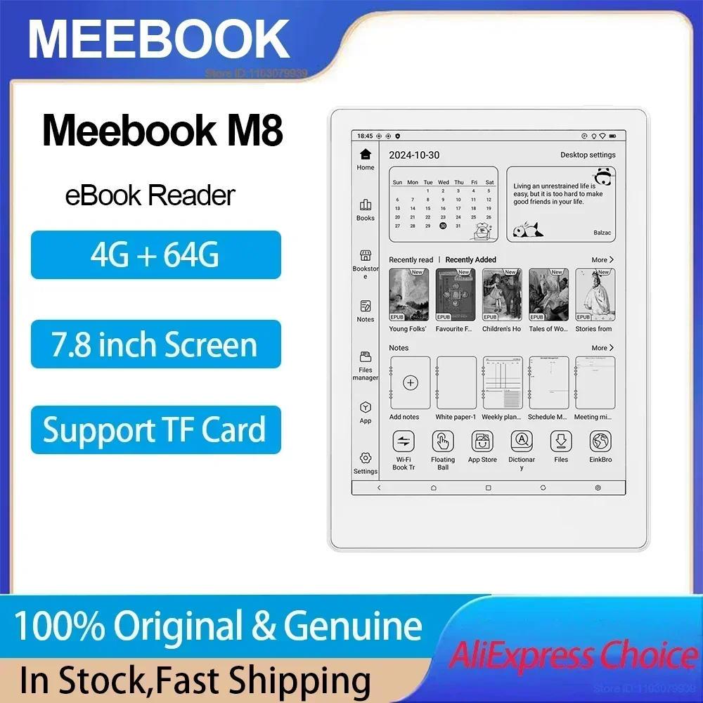 New Arrival Original Meebook M8 E-book Reader 7.8 inch E-ink Screen Android 14 Ebooks reader and Fast Refresh 4G RAM 64GB ROM