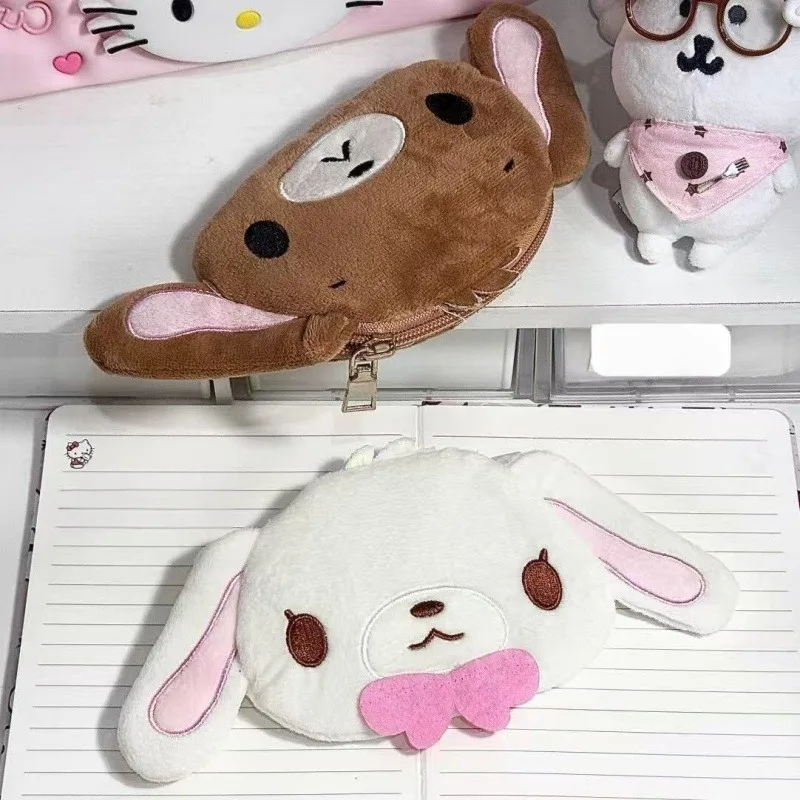 Kawaii Sugarbunnies Plüsch-Geldbörse, Kopfhörer, Reißverschluss, Münzgeldbörse, Sanrio Shirousa, weiße Häschen-Tasche, kleine Taschen, Plüsch-Geldbörsen-Beutel
