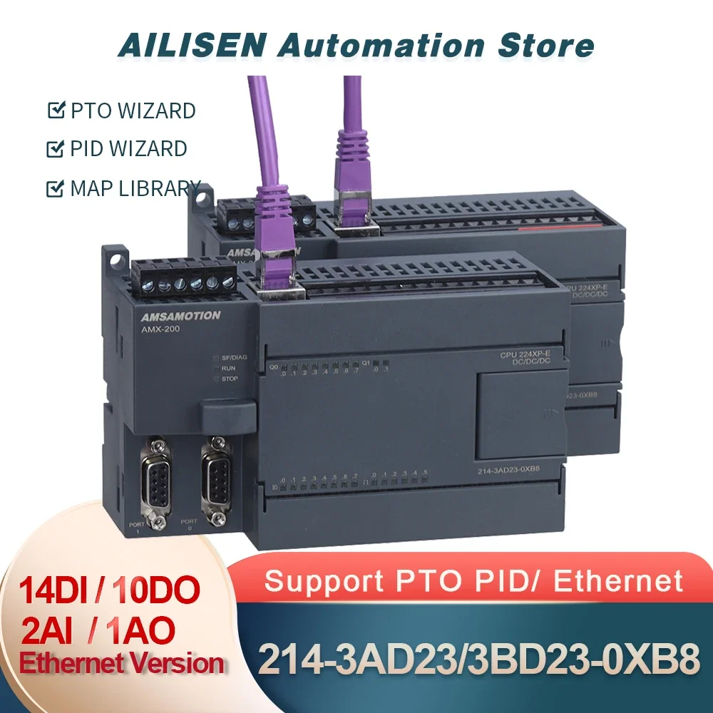 Ethernet CPU224XP-E PLC Programmable Logic Controller 2AI 1AO Replace Siemens 214-2BD23/2AD23 220V For S7-200 RELAY Transistor