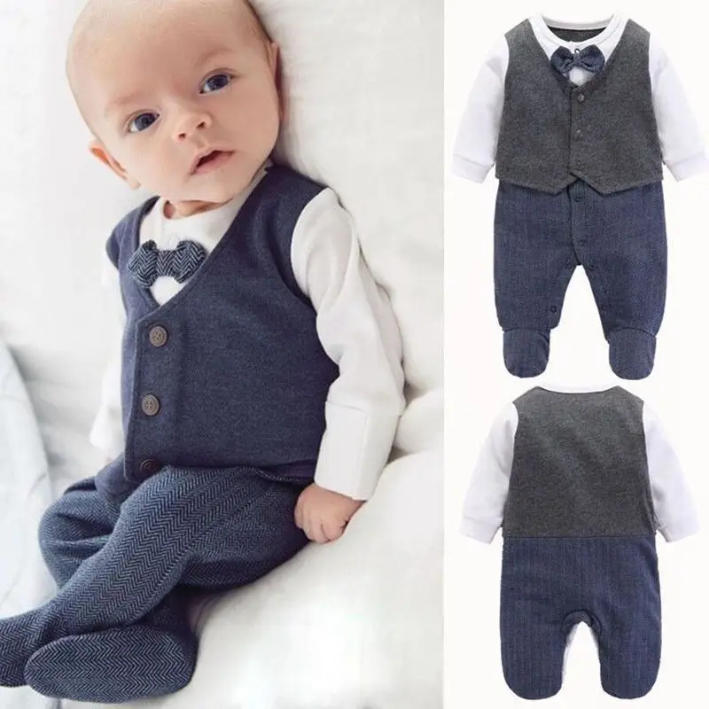 

Gentleman Style Cotton Rompers for Infant Boys with Short Sleeves Perfect for Celebrating Hundred Days and First Birthday