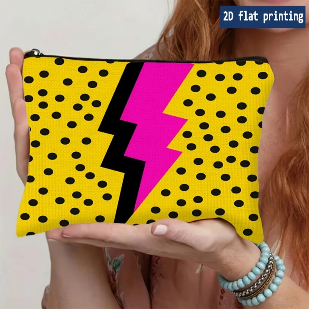 1 Piece Pink Lightning Design Makeup Bag - Multifunctional Zipper Pouch for Women, Perfect Travel Zipper Storage Bag, Fun Birthday Gift