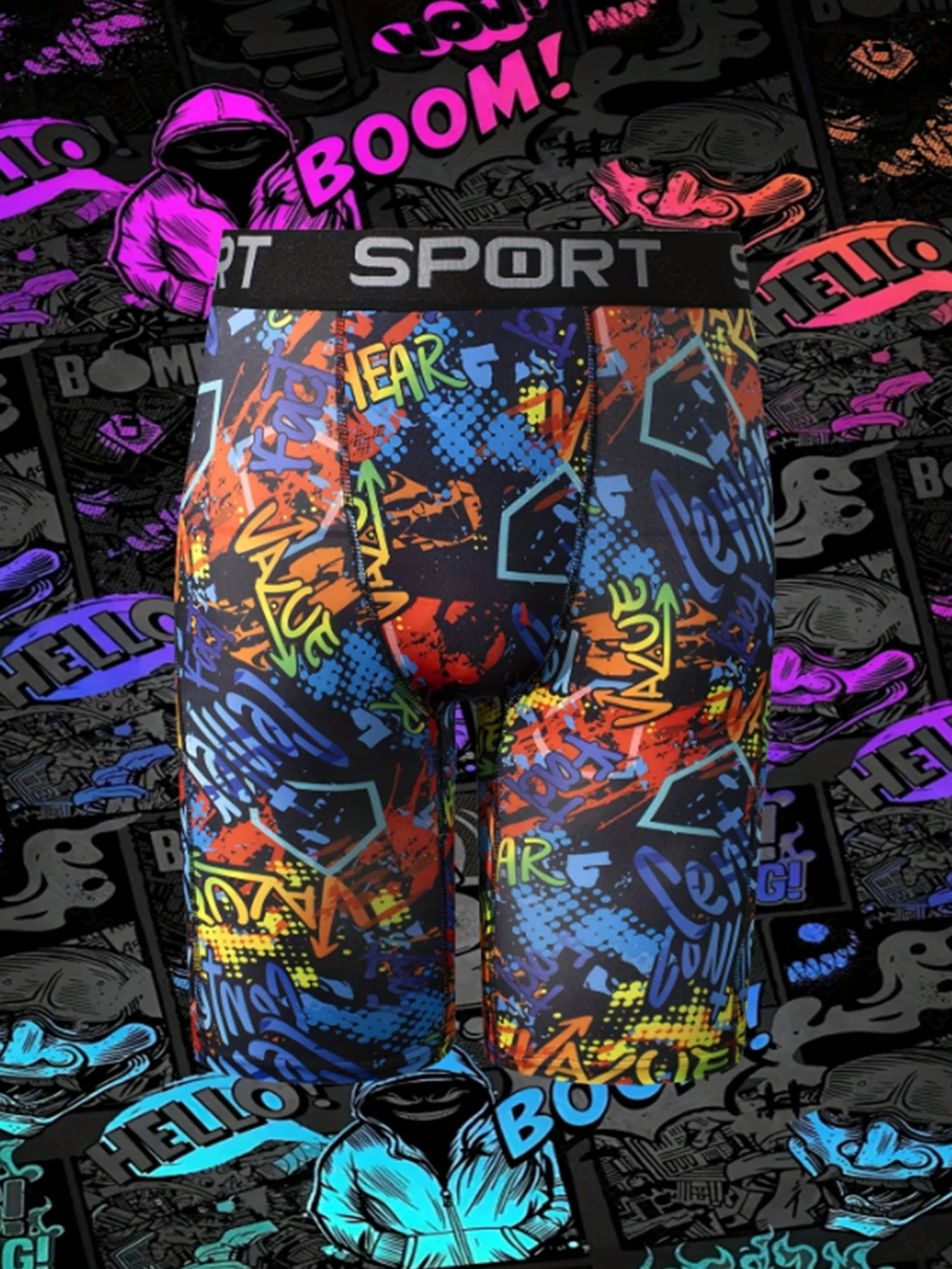 

New single pack fashion graffiti print long men's underpants comfortable trend essential boxer shorts