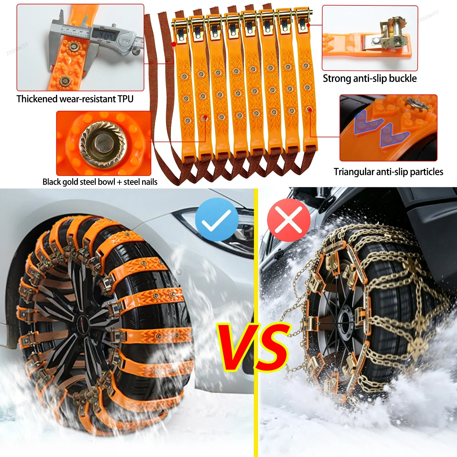 Vehicle Winter Emergency Tire Snow Chains 10/20Pcs Anti‑Skid Tyre Straps with Storage Bag Gloves Tool for Snow Ice Road Safety
