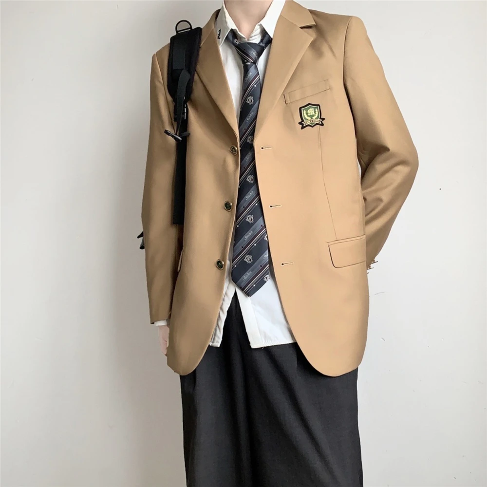 New Men's Blazer Suit Jacket Spring Autumn Korean Japanese Handsome High Street Casual Dark Khaki Women's Suit Coat JK DK Top