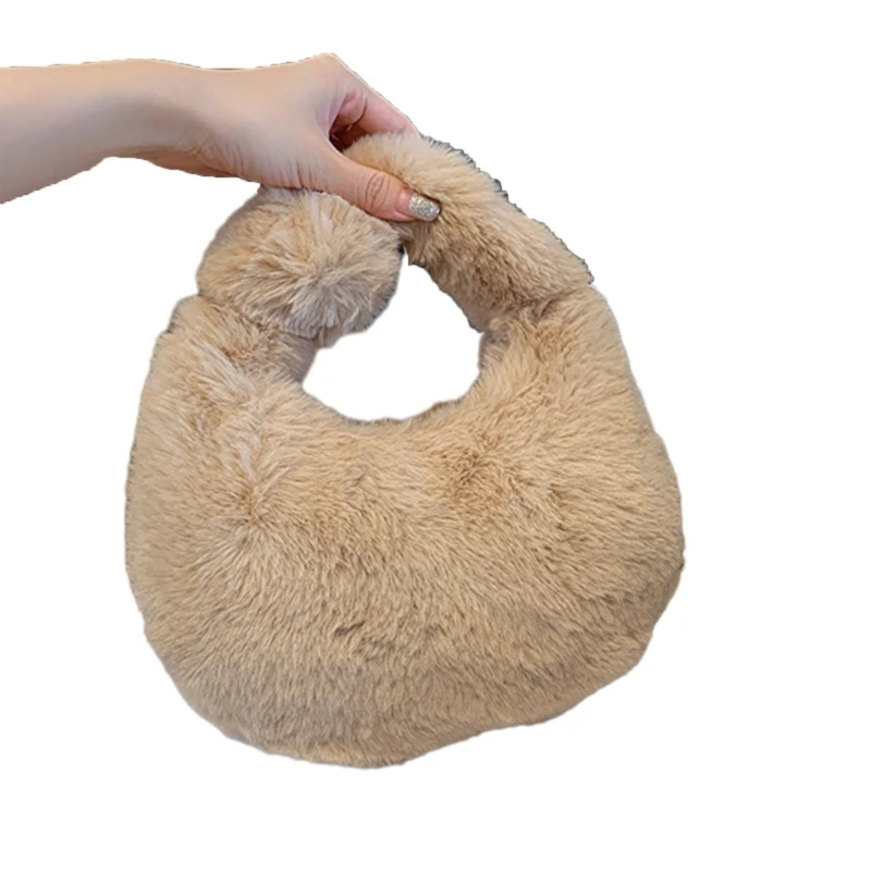 กระเป๋าถือลำลอง Faux Furs กระเป๋าสะพายสุภาพสตรี Tote Underarm กระเป๋า Winter Plush Bag