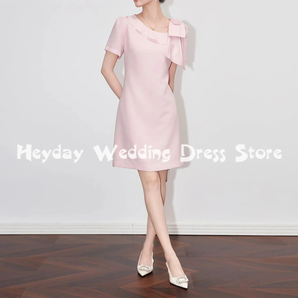 

Heyday Women's 3D Flowers Bow A Line Saudi Evening Dresses With Short Sleeves Knee-Length Formal Elegant Party Dresses 2025