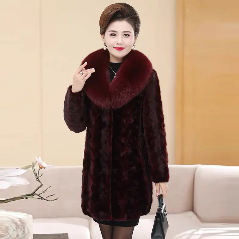 ฤดูใบไม้ร่วงและฤดูหนาวใหม่พิเศษ Lady FUR Coat เลียนแบบ Mink ผมเสื้อแจ็คเก็ตยาวในยุโรปและ