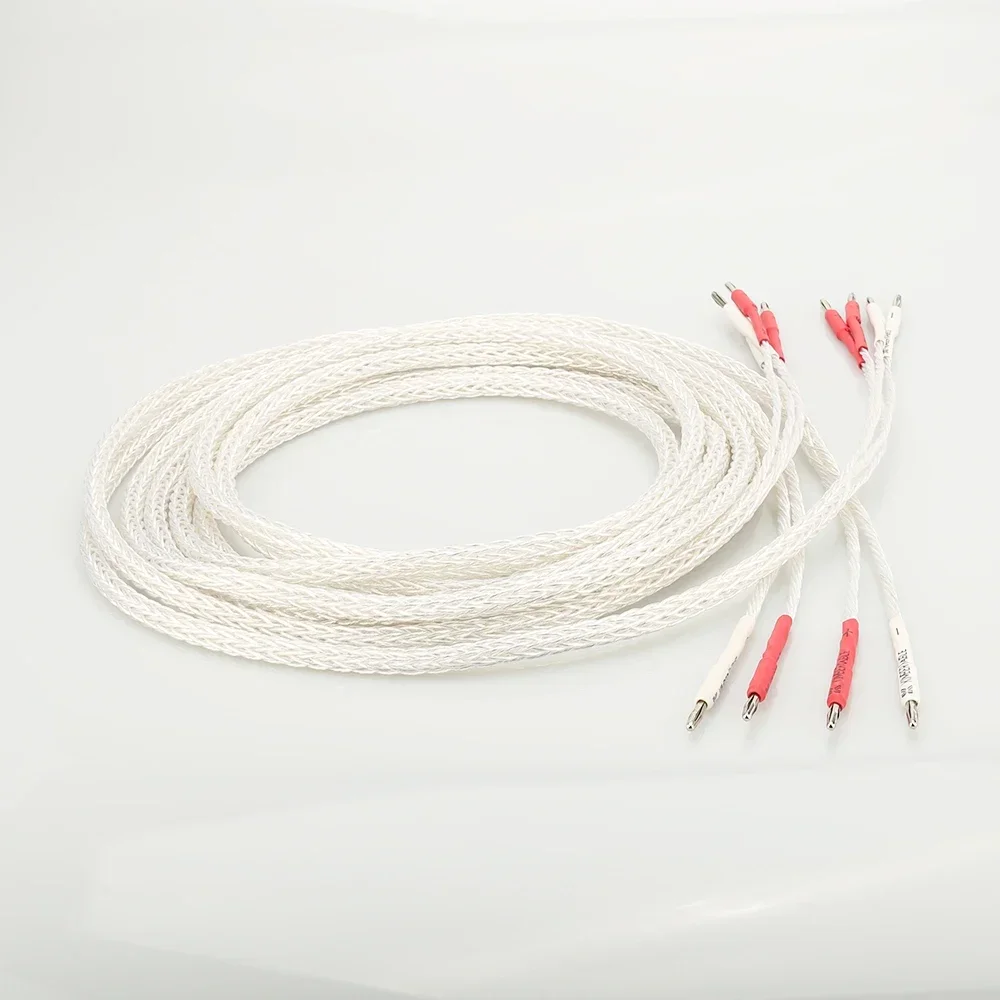 Cavo per altoparlante Biwire HI-End da 2 a 4 OCC placcato argento 8AG HIFI Spina a banana Cavo per altoparlante Biwire per Audiophille