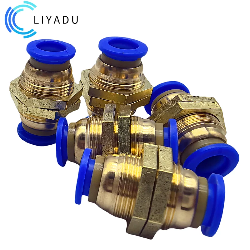 30/50pcs PM-4 PM-6 PM-8 PM-10 PM-12 Pneumatic Bulkhead Union Quick Fit Brass/Plastic 4 6 8 10MM 12MM Push in Air Tube Connector